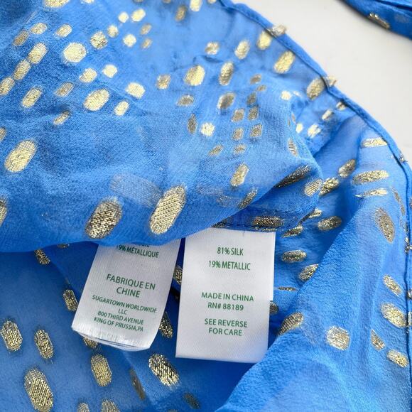Lilly Pulitzer Silk Metallic Colby Top Ariel Blue Gold XXS. NWT - Picture 6 of 8